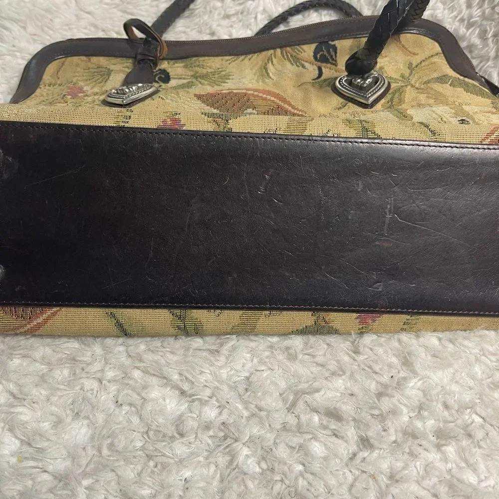 Brighton tapestry Safari prints large shoulder bag braided brown leather straps